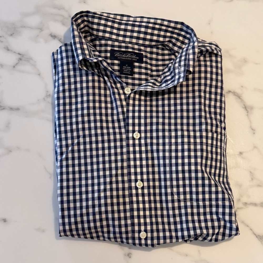 Brooks Brothers Navy and White Gingham Long Sleeve Shirt